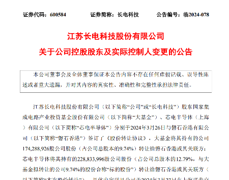 华润集团正式入主长电科技 控股股东变更完成(图1) 华润集团正式入主长电科技 控股股东变更完成(图1)