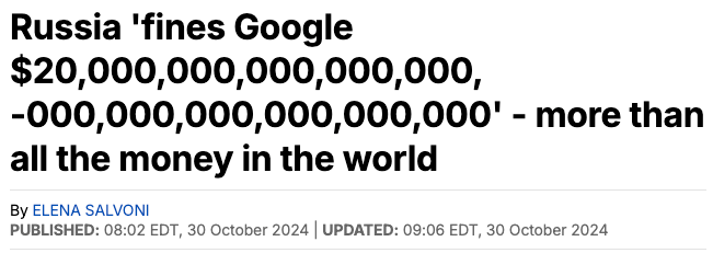 俄罗斯对谷歌开出天价罚单，金额超全球GDP总和引发国际争议(图1)