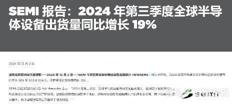 2024Q3全球半导体设备出货额303.8亿美元，中国大陆占比超三成(图1)